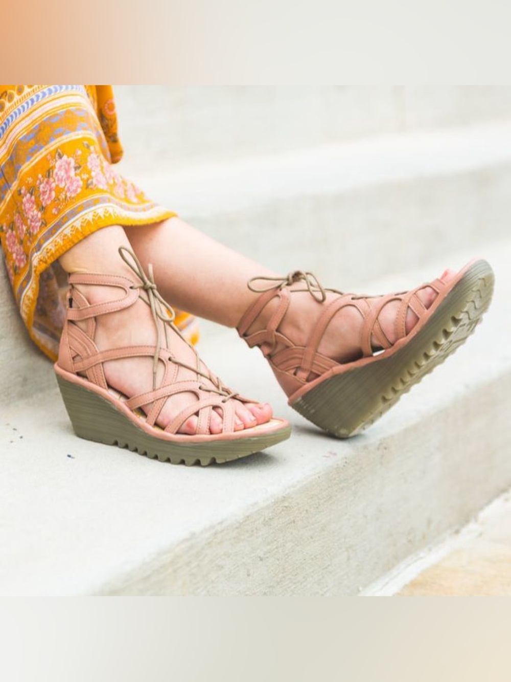 Fly London Yuke Strappy Wedge Sandals Rose Color size 40 (9-9.5)
